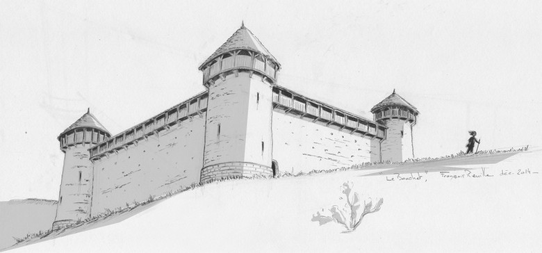 Restitution du château du Bouchet à Nuars - Dessin de François Reuille